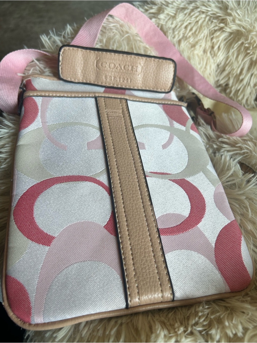 Coach Pink & Tan Signature Crossbody Pouch